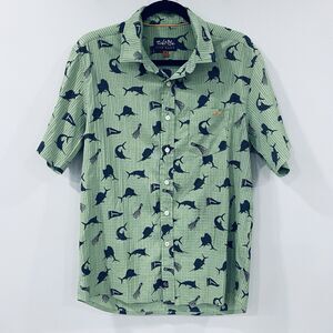 SALT LIFE Mens M Green Button Up Shirt Outdoor Fishing Beach Hawaiian Stretch